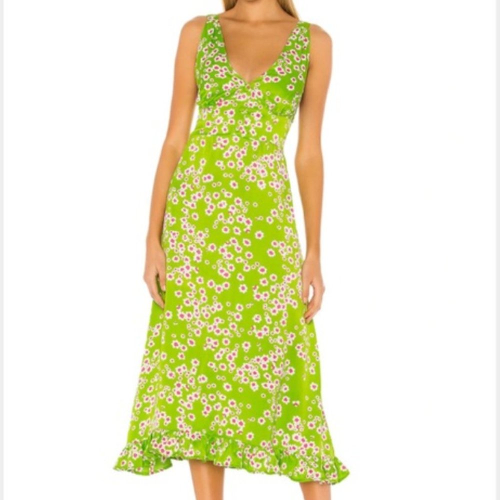 Emili Sun Dress in Le Bon Floral & Apple Green (Size Medium)